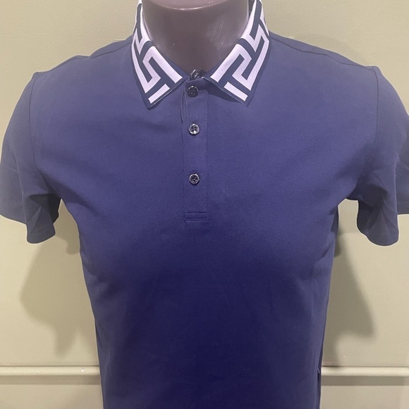 Barabas Navy Blue Polo Shirt with Patterned Collar modern fit casual dressy - Picture 4 of 4